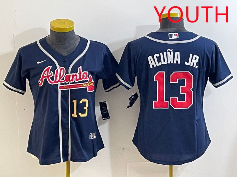 Youth Atlanta Braves #13 Acuna jr Blue Game 2025 Nike MLB Jersey style 5